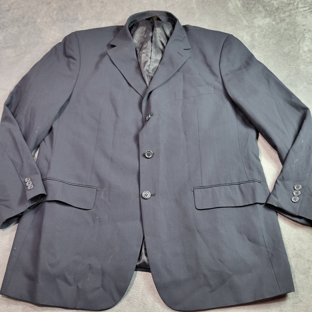 Montefino Uomo Mens Super 100s Merino Wool 3‎ Button Blazer Jacket Gray Navy 48R